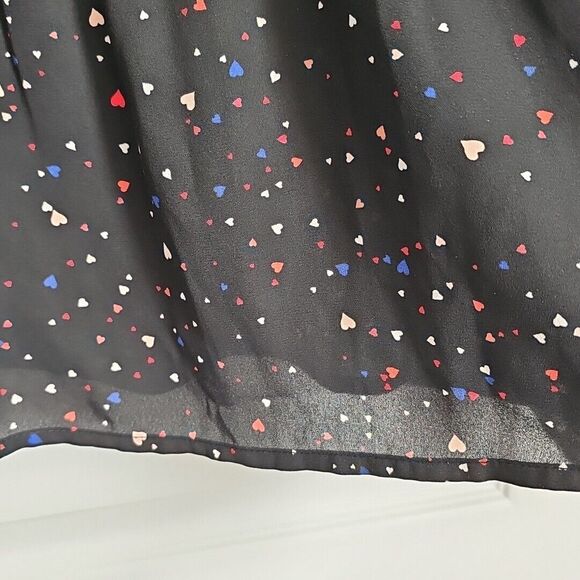 POPSUGAR Sheer Crossover Babydoll Top Blouse XXL Black Ditzy Hearts Cute Goth - Picture 14 of 15